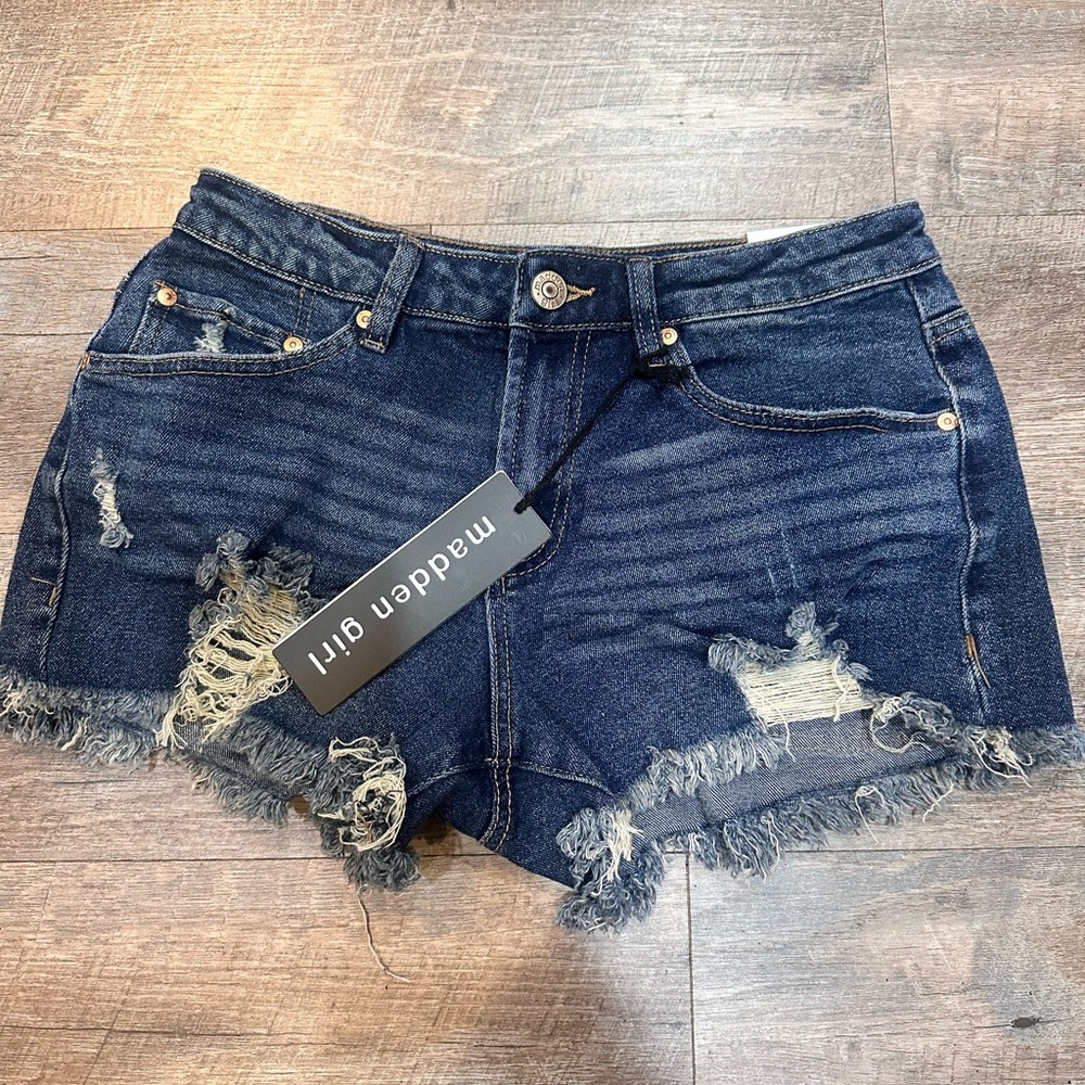 Madden Girl Navy High Rise Distressed Denim Shorts size 5